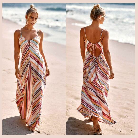 Anthropologie Stripe Maxi Dress - New Large Petite - Picture 1 of 4